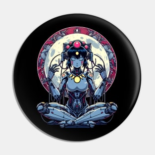 Meditating Cybernetic girl, buddha Pin