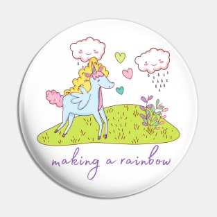 Cute Little Unicorn Making a Rainbow Pin