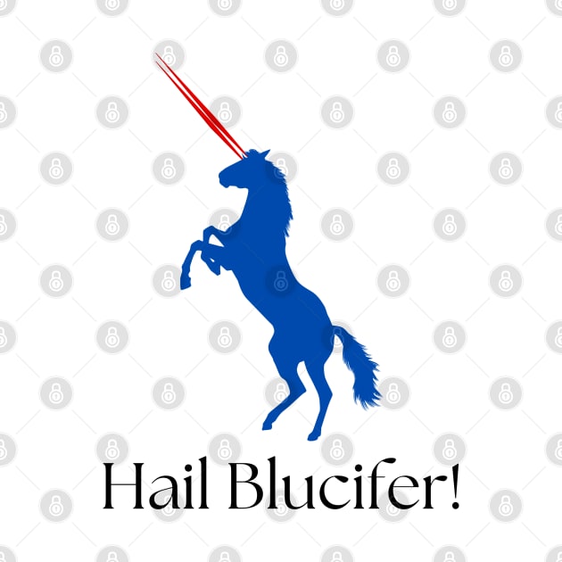 Hail Bluecifer, the devil horse of of DIA! Light shirt by Centennial Stories Podcast