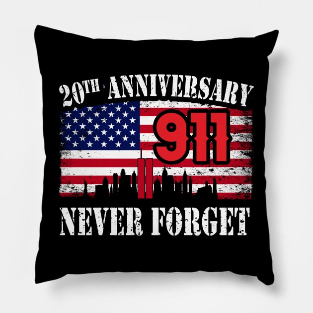 Never Forget 911 20th Anniversary Patriot Day USA Flag Pillow by Charaf Eddine