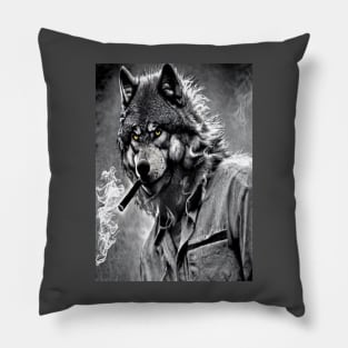 The Smoking Wolf Pillow