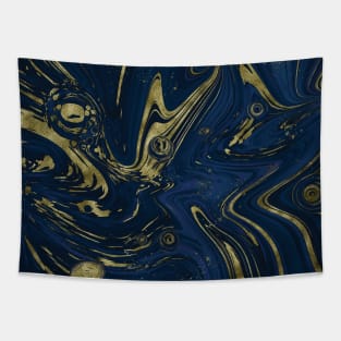 Gold Faux Glitter & Navy Blue Marble Abstract Art Tapestry