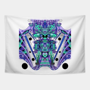 Alien mictlan spacecraft in mandala codex ecopop pattern Tapestry