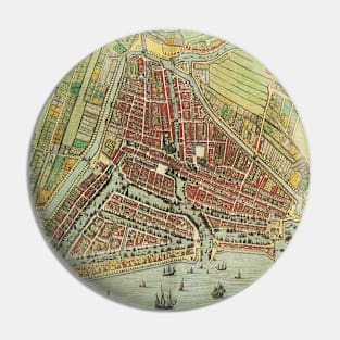Antique Aerial View Map of Rotterdam, Netherlands, Holland by Joan Blaeu Pin