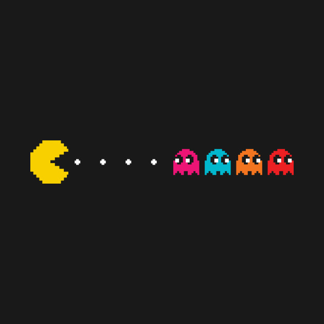 8 Bit Pacman Chasing Ghosts