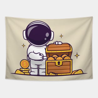 Cute Astronaut With Treasure Gold Coin Cartoon Tapestry