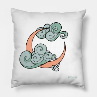 Minimalistic Art Nouveau Clouds and Moon Pillow