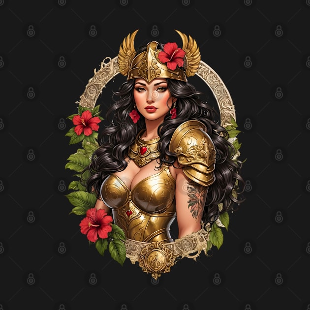 Amazonian warrior queen retro vintage floral design by Neon City Bazaar