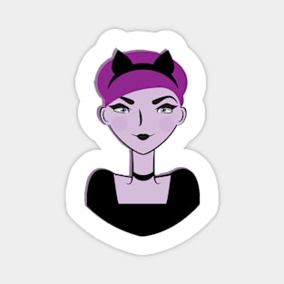 Cute Retro Goth Girl with Cat Ears Magnet