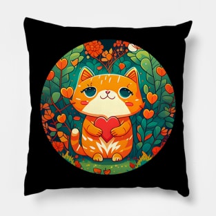 Orange Cat Heart In The Garden - Cat Lover Pillow