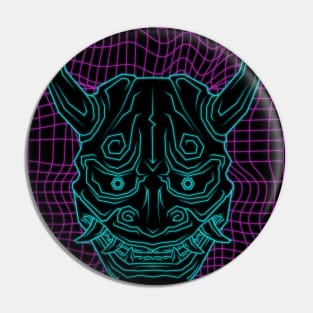 Aesthetic Synthwave Neon Blue Oni Demon Pin