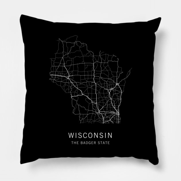 Wisconsin State Road Map Pillow by ClarkStreetPress