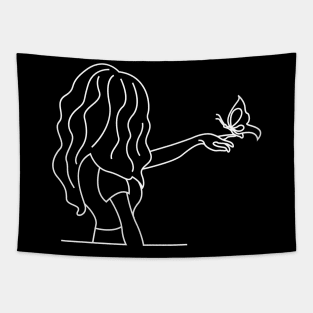 Woman With Butterfly Art Tapestry