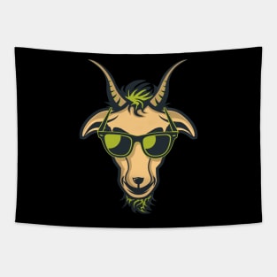 Goat with Glasses - Green Drawing Illustrattion Tapestry