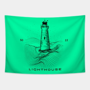 Lighthouse Minimalist Design with Mountain Tapestry