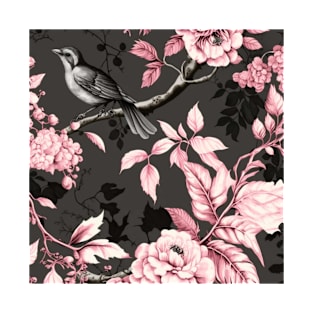 Pretty Pink and gray floral and bird T-Shirt