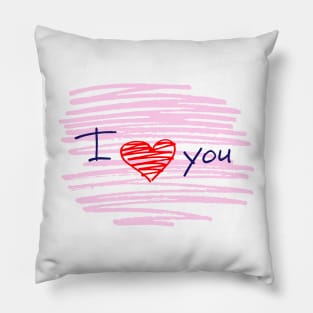 Doodle Red Heart and I Love You Calligraphy Pillow