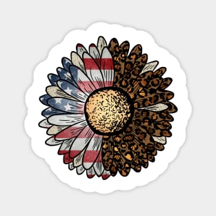 Patriotic Sunflower with Leopard Print Magnet