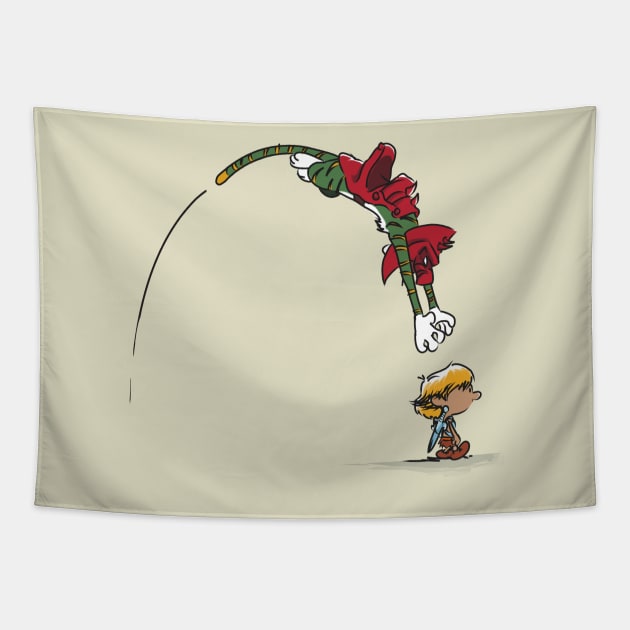 A kid and his Battle-cat Tapestry by Hoogie Tees