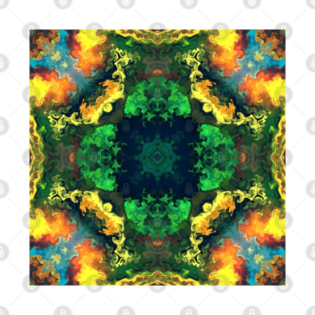 Psychedelic Kaleidoscope Square Blue Green and Yellow by WormholeOrbital