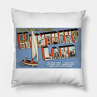 Greetings from Kentucky Lake - Vintage Large Letter Postcard Pillow