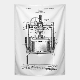 Steampunk Print Wine Press Patent Drawing Tapestry