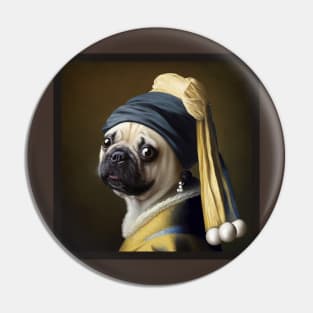 Pug with pearl earring Pin