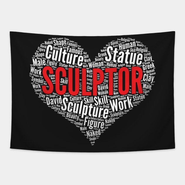 Sculptor Artist Heart Shape Word Cloud Design design Tapestry by theodoros20