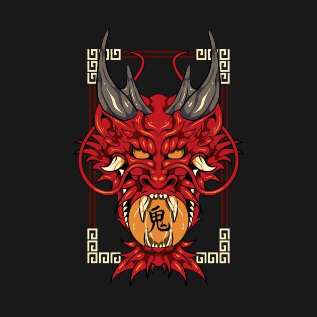 Japanese Demon Art Mask Devil Oni Kanji T-Shirt by biNutz