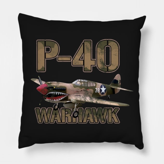 P40 Warhawk Pilot Gift WW2 Warbird Pillow by woormle