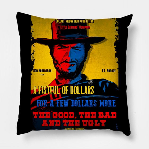 Dollar Trilogy Pillow by LittleBastard