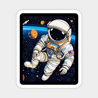 An astronaut floating in space surrounded by planets 3 Magnet