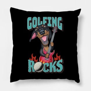 Golfing the greatest sport  Rocks with dachshund doxie dog and guitar tee Pillow