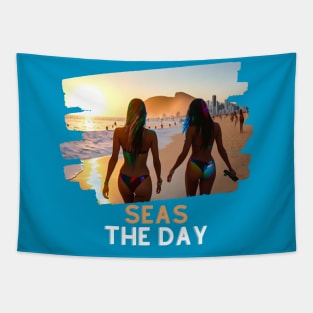 Seas the Day (2 bikini girls on beach) Tapestry