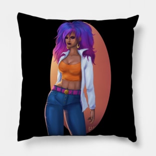 80s inspired neon pinup in jeans Pillow