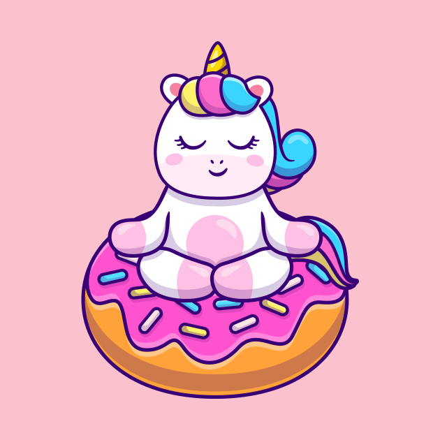 Cute Unicorn Doing Yoga On Doughnut Cartoon by Catalyst Labs