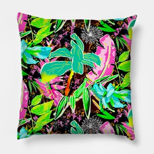 Elegant Tropical floral leaves botanical pattern,botanical pattern, tropical plants, black pink leaves pattern over a Pillow