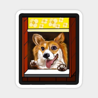 Doggy doggie dog in the window- corgi - Pembroke  Welsh corgi, puppy love Magnet