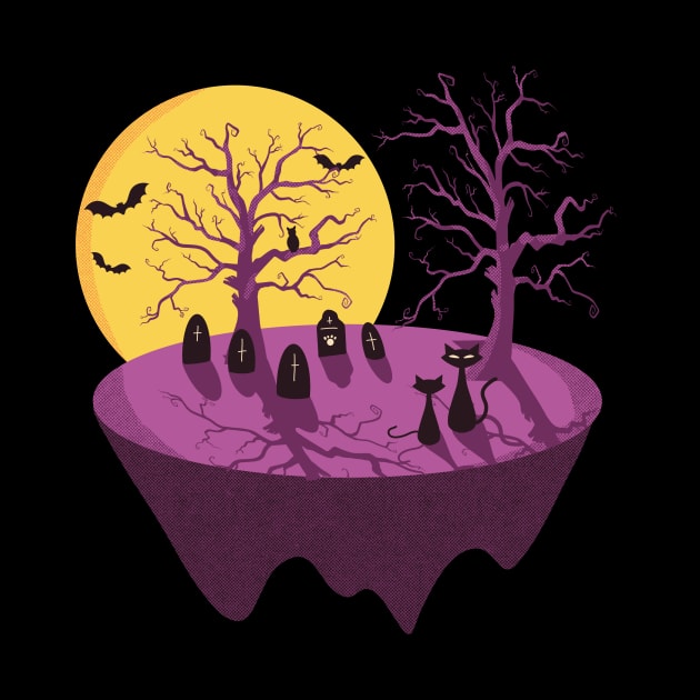 Mid-Century Modern Cats In Spooky Graveyard by ksrogersdesigns