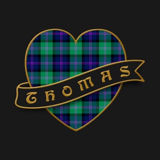 The THOMAS Family Tartan Heart & Ribbon Retro-Style Insignia Design T-Shirt