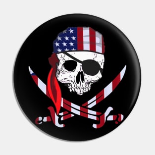 Skull American Pirate Floral Skeleton Pin