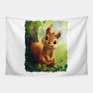 Charming Squirrel Illustration - Playful Nature Art Tapestry