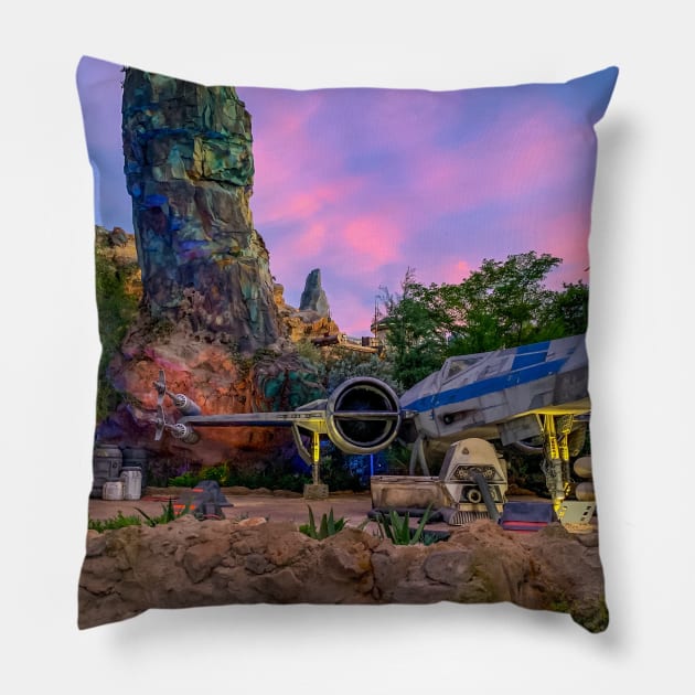 X-Wing at Sunset in Galaxy’s Edge Pillow by Farbeyondinfinity