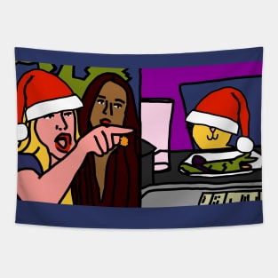 Woman Yelling at Cat Meme Christmas Tapestry