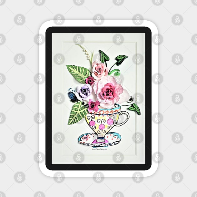 Printed Paper quilling Art/Original Art by Hyunah Yi/Tea cup flower art/Mother/Anniversary/Birthday/gift/daisy flower/kitchen wall art Magnet by solsolyi