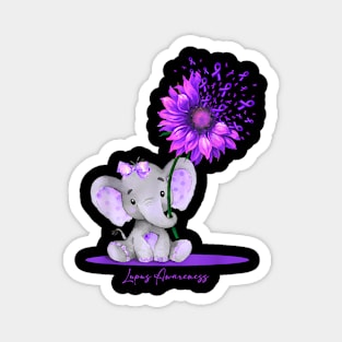 LUPUS AWARENESS Cute Elephant Sunflower Purple Ribbon Magnet