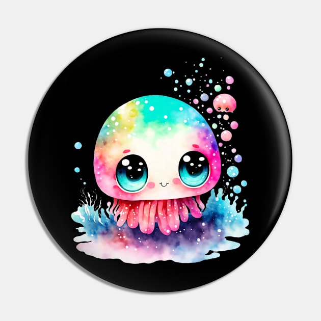 Watercolor Kawaii Style Octopus Pin by RandyRaePrints
