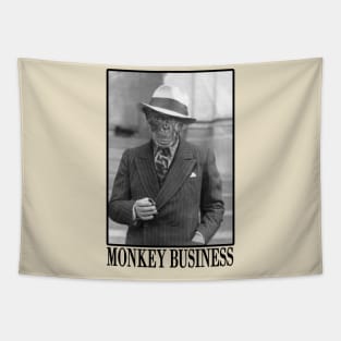 Monkey Business Black Text Tapestry