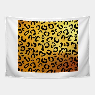 Black leopard print, golden backgound Tapestry