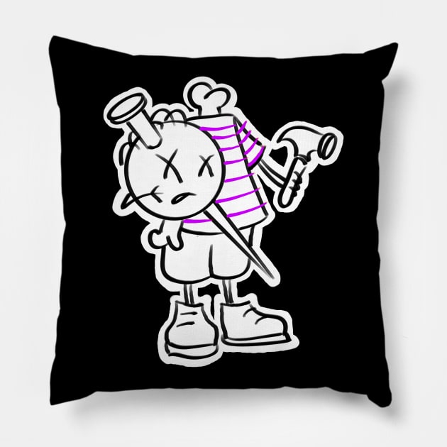 Mr. Sinmo purple Pillow by Sinister Motives Designs